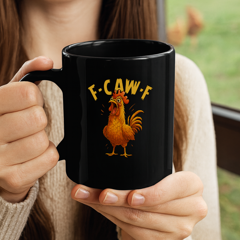 Black Chicken Mug - 15oz Ceramic Coffee Mug with Glossy Finish