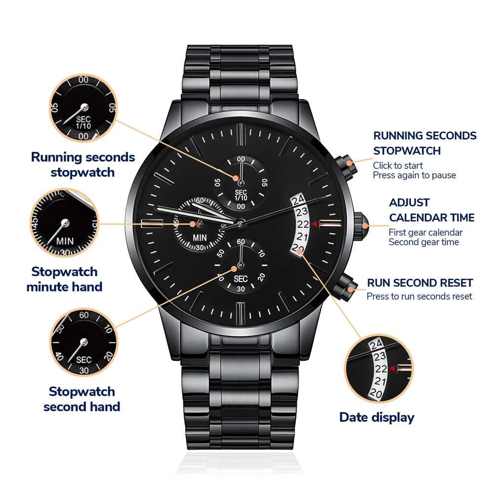 To My Son – Engraved Black Chronograph Watch | A Gift He’ll Never Forget