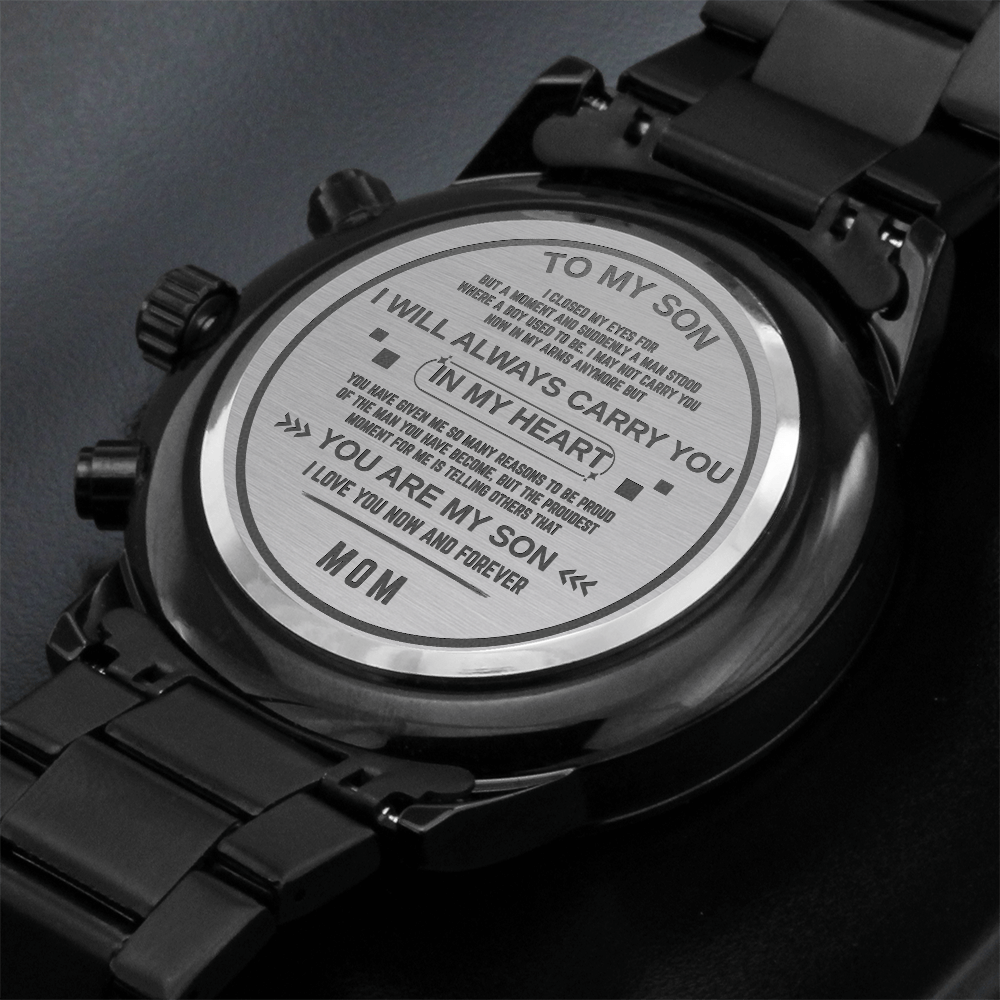 To My Son – Engraved Black Chronograph Watch | A Gift He’ll Never Forget