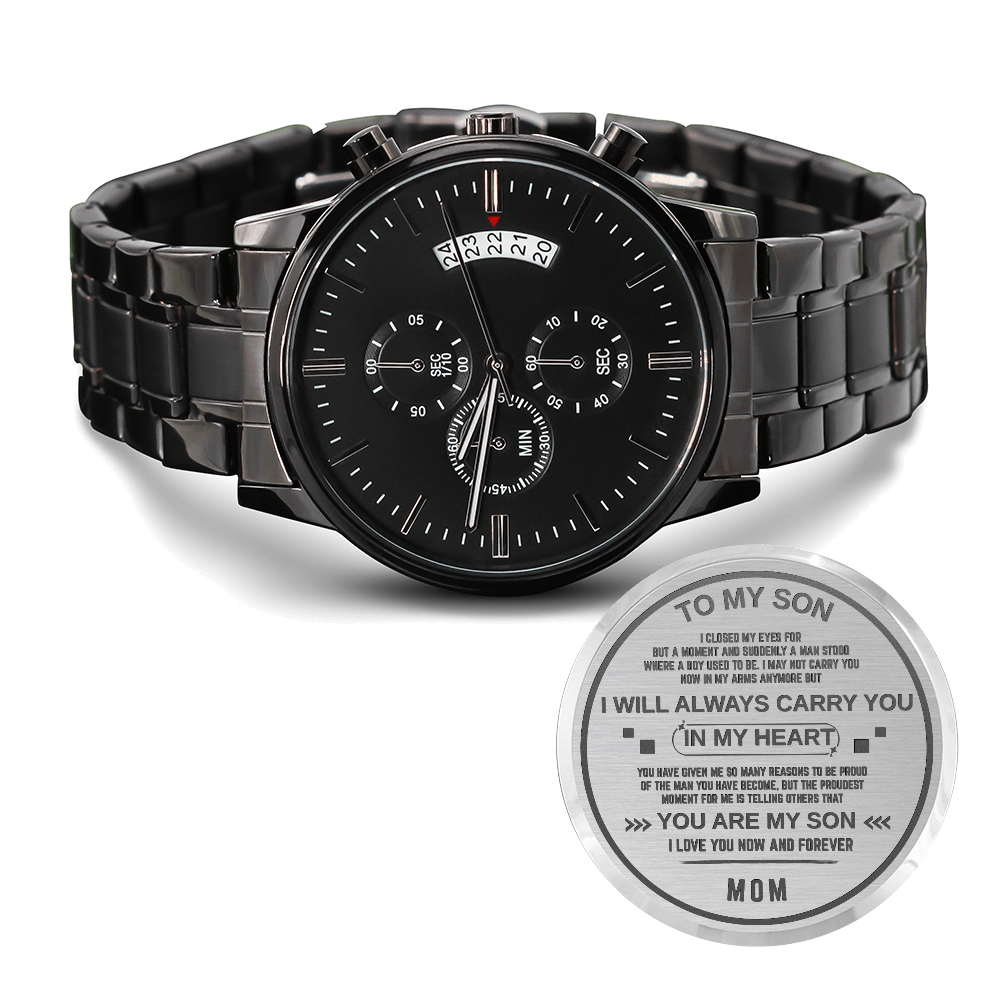 To My Son – Engraved Black Chronograph Watch | A Gift He’ll Never Forget