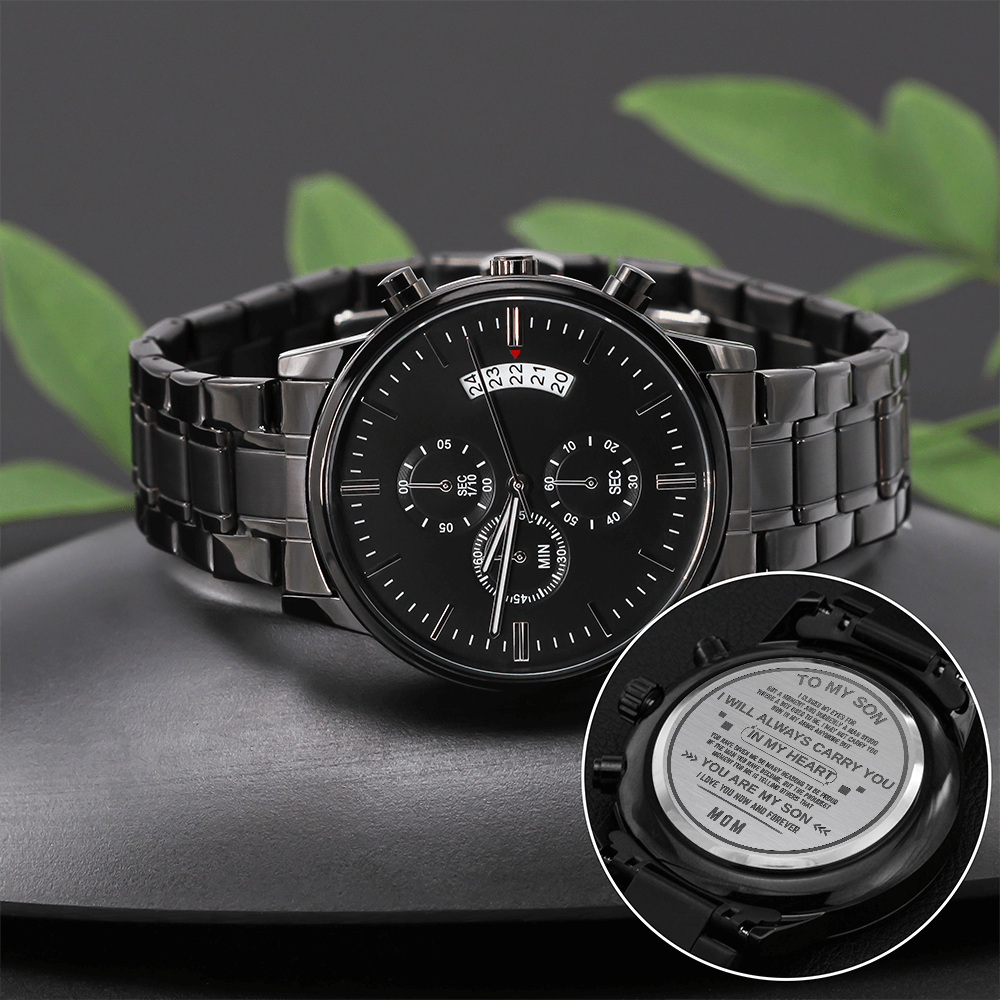 To My Son – Engraved Black Chronograph Watch | A Gift He’ll Never Forget