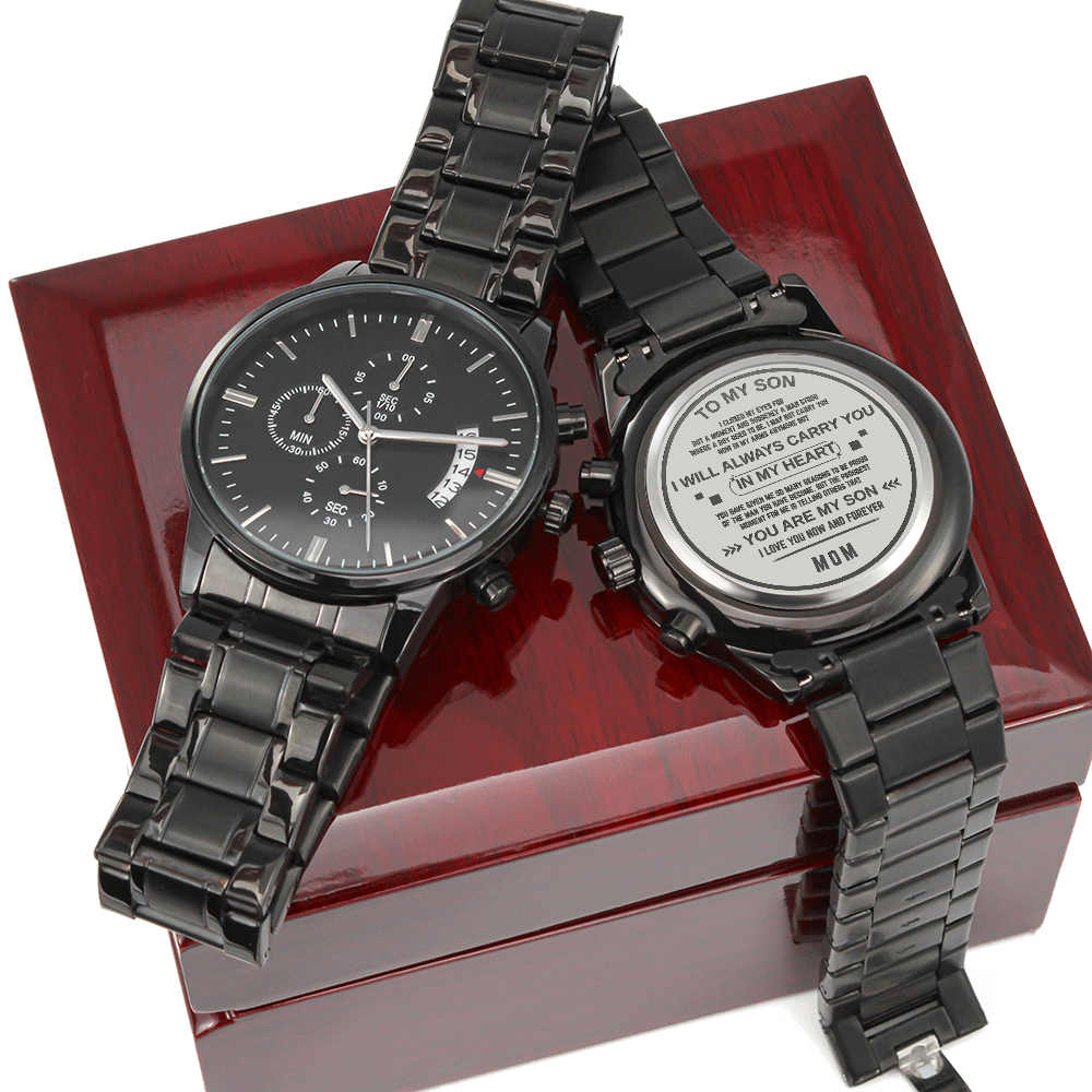 To My Son – Engraved Black Chronograph Watch | A Gift He’ll Never Forget