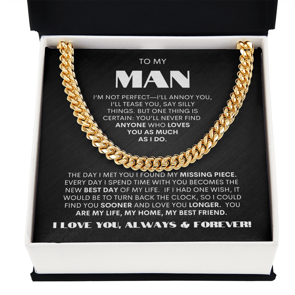 To My Man | My Missing Piece | Cuban Link Chain Gift - BW