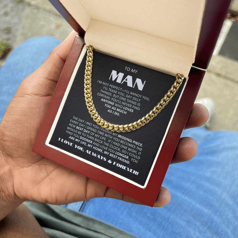 To My Man | My Missing Piece | Cuban Link Chain Gift - BW
