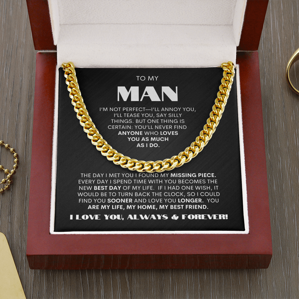 To My Man | My Missing Piece | Cuban Link Chain Gift - BW