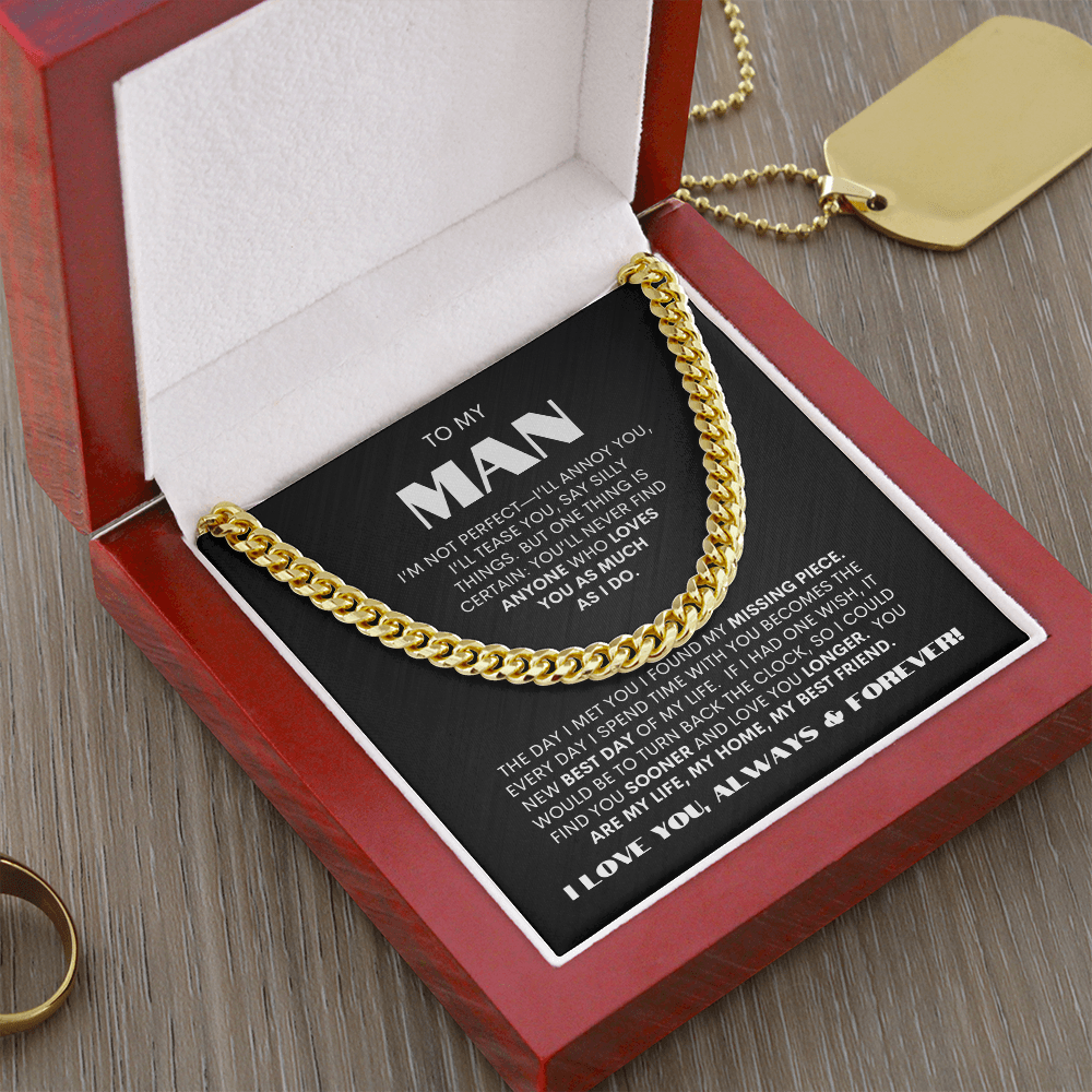 To My Man | My Missing Piece | Cuban Link Chain Gift - BW