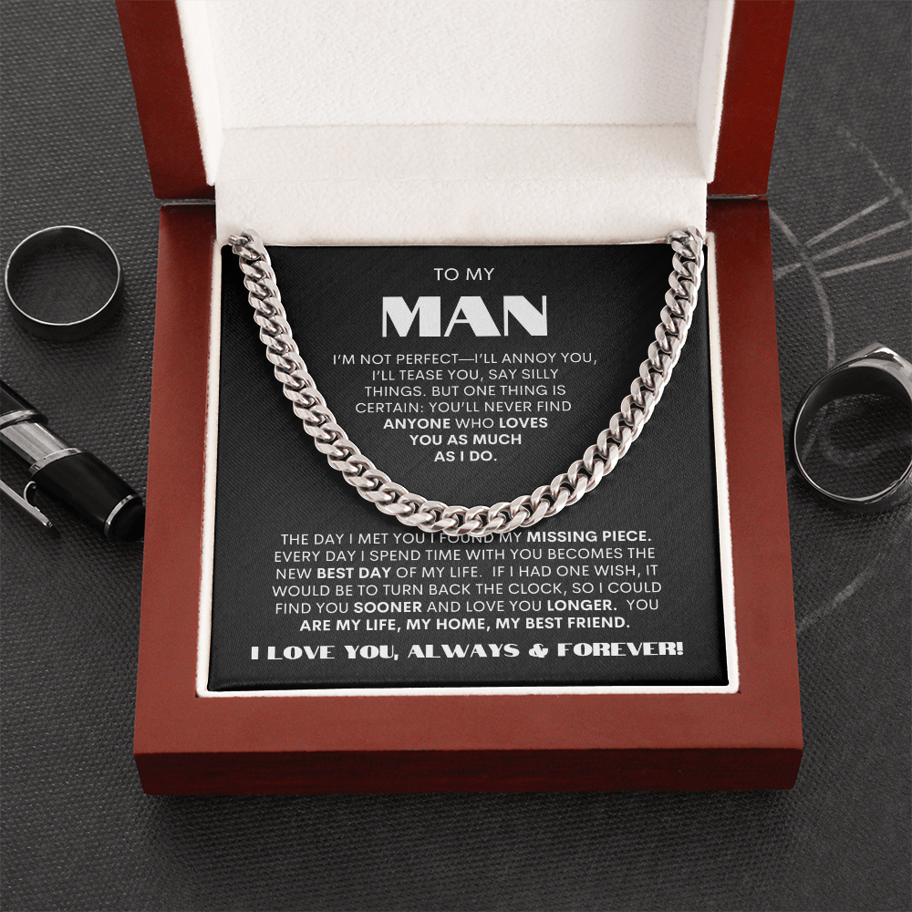 To My Man | My Missing Piece | Cuban Link Chain Gift - BW