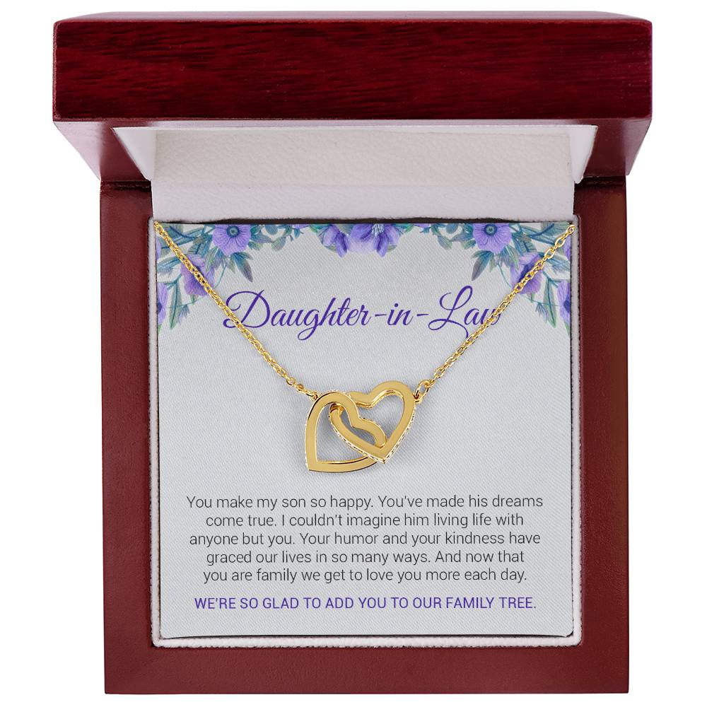 To My Daughter-In-Law | We're So Glad To Add You To Our Family Tree - Interlocking Hearts necklace