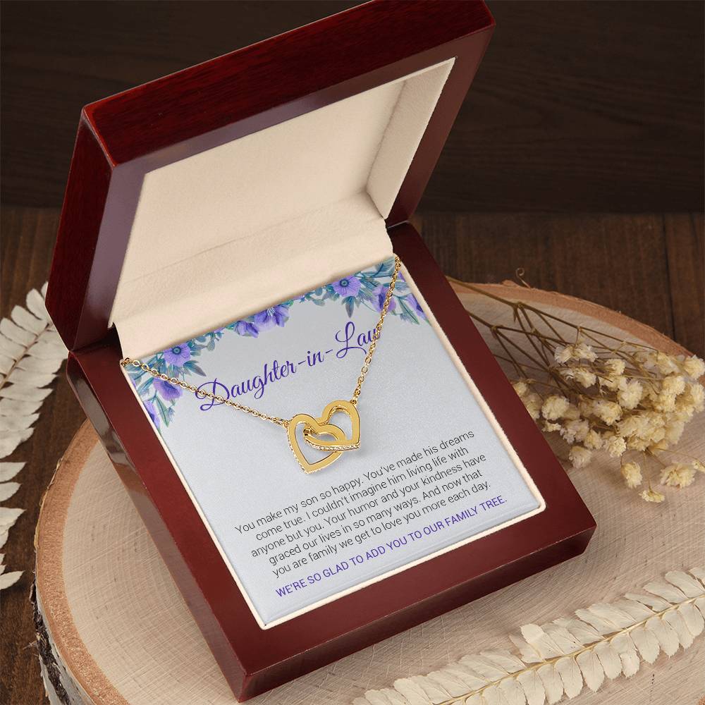 To My Daughter-In-Law | We're So Glad To Add You To Our Family Tree - Interlocking Hearts necklace