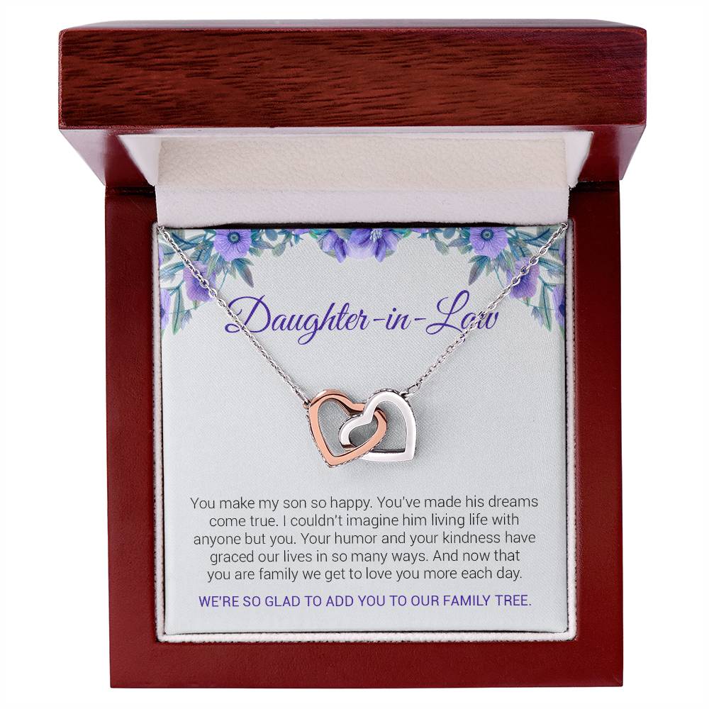 To My Daughter-In-Law | We're So Glad To Add You To Our Family Tree - Interlocking Hearts necklace