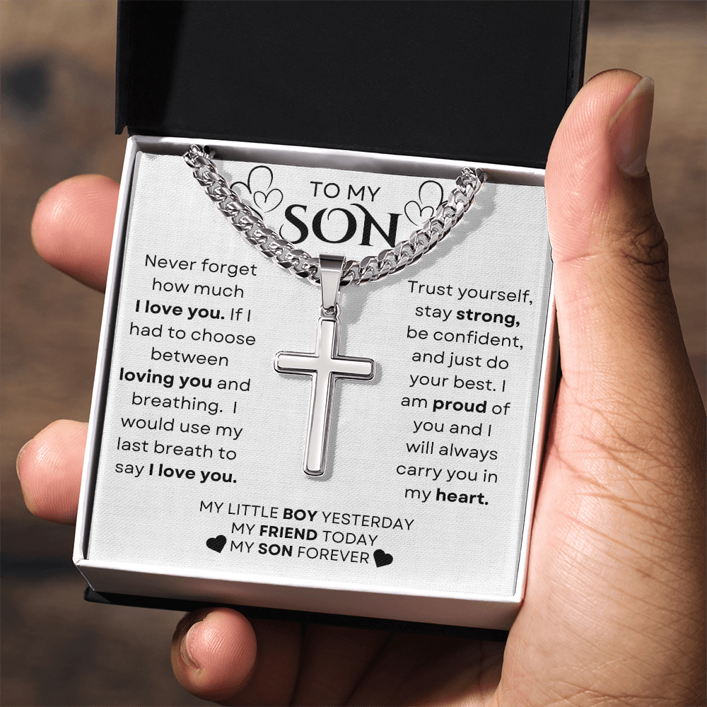 To My Son | Never Forget - Chain With Artisan Cross