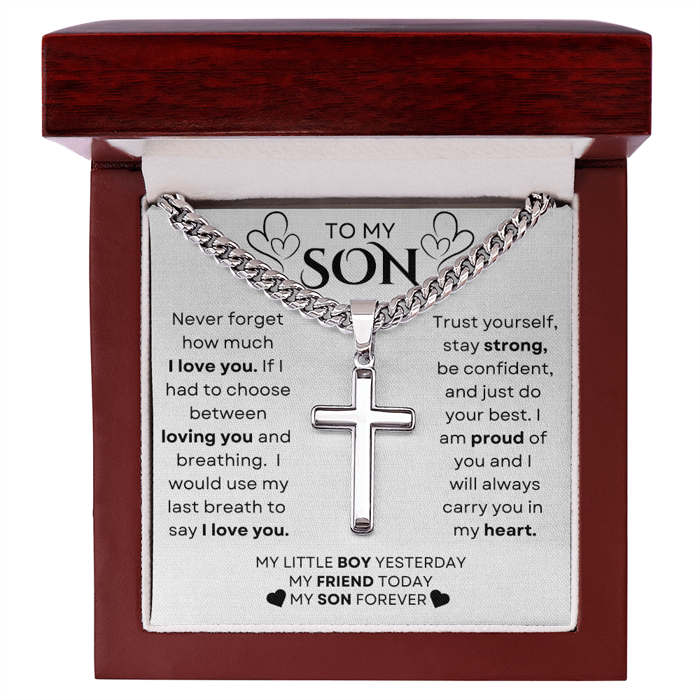 To My Son | Never Forget - Chain With Artisan Cross