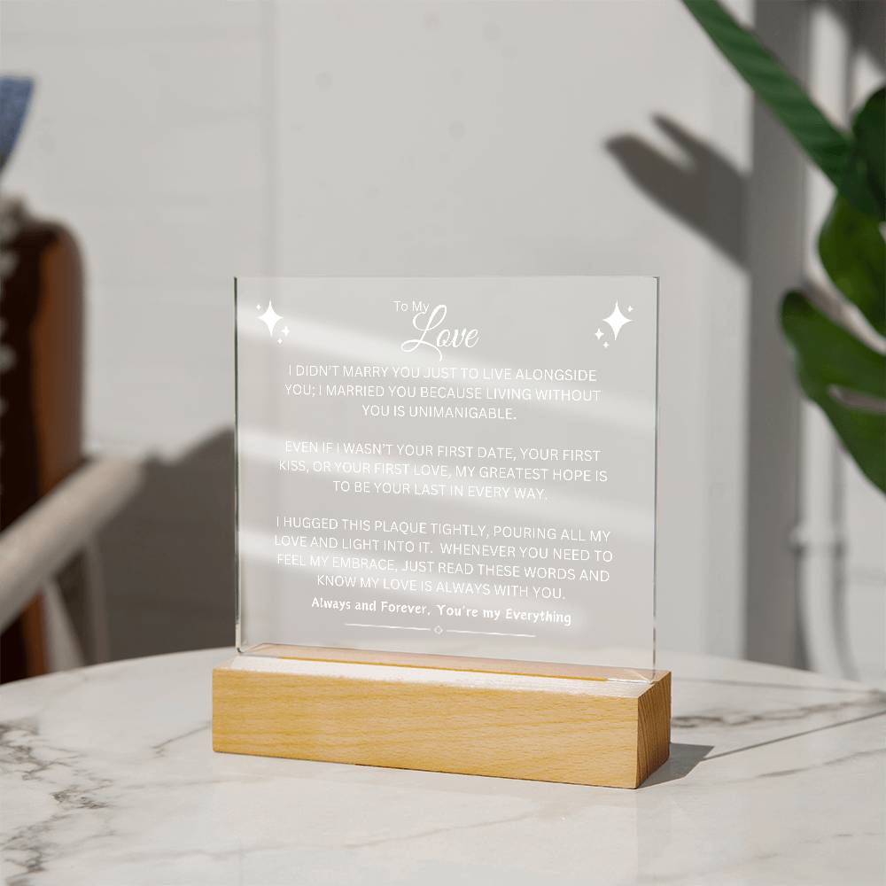 To My Love | White Writing LED Acrylic Plaque - Wedding, Anniversary, Birthday, Valentine's Day, Christmas