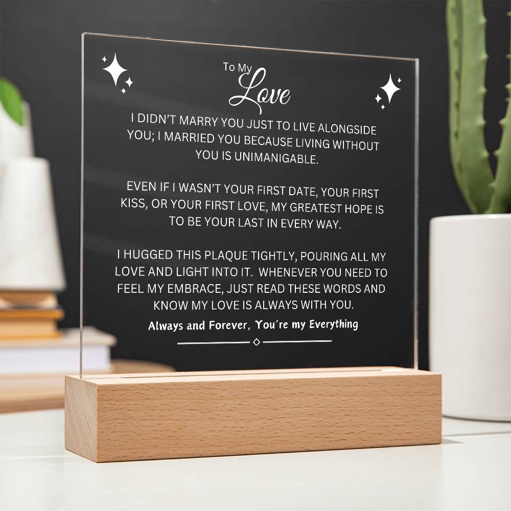 To My Love | White Writing LED Acrylic Plaque - Wedding, Anniversary, Birthday, Valentine's Day, Christmas