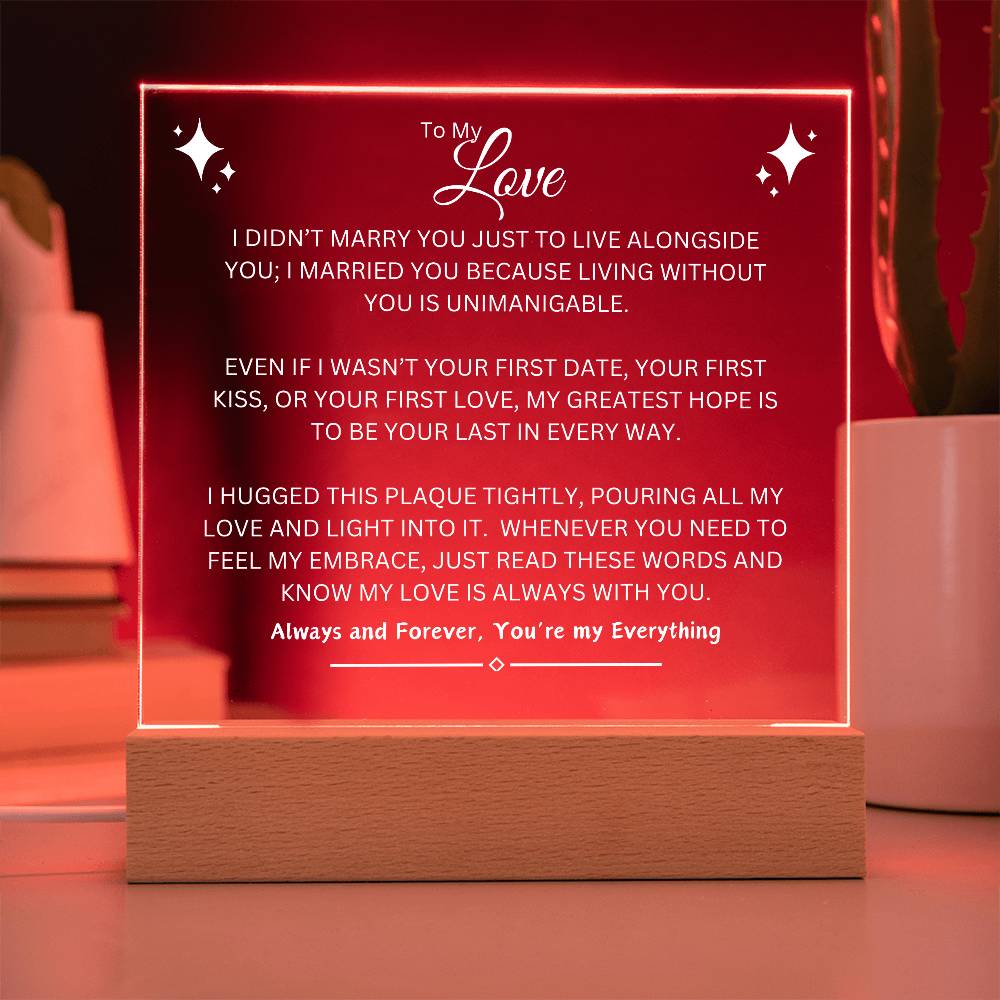 To My Love | White Writing LED Acrylic Plaque - Wedding, Anniversary, Birthday, Valentine's Day, Christmas