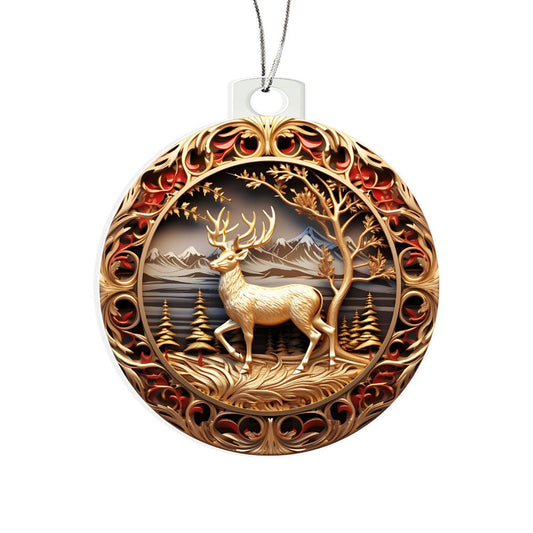 Holiday 3D Ornament - Gold Deer | Mountains