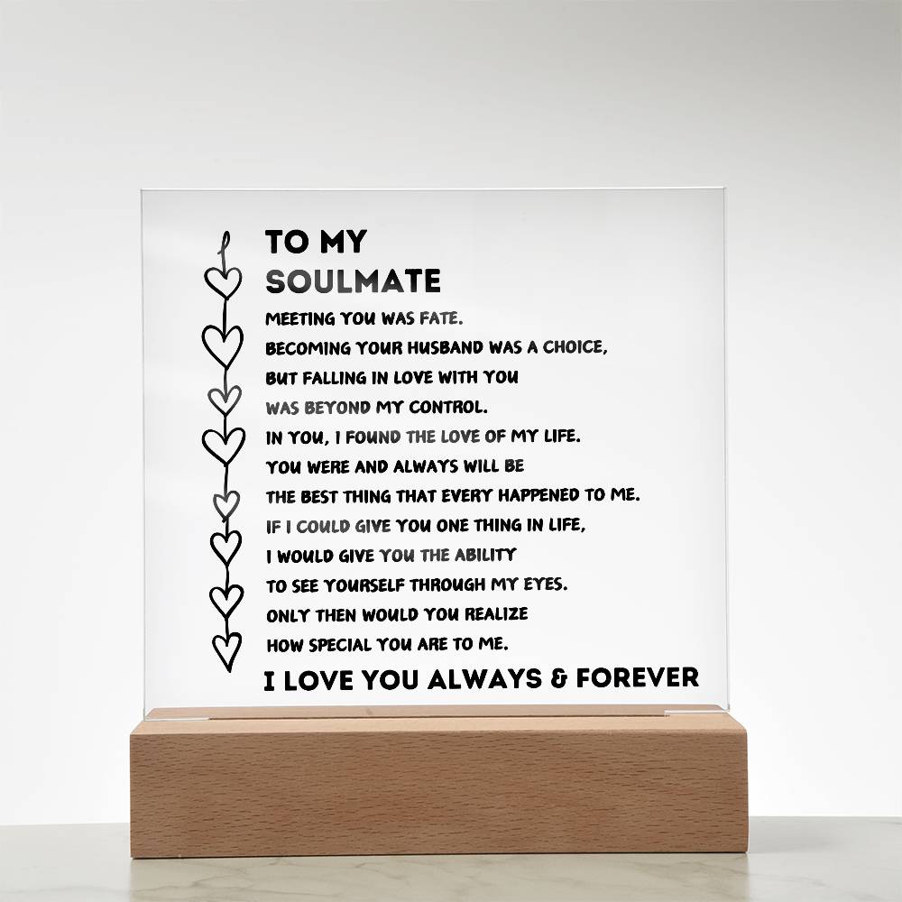 To My Soulmate "Meeting You Was Fate" - Acrylic Plaque