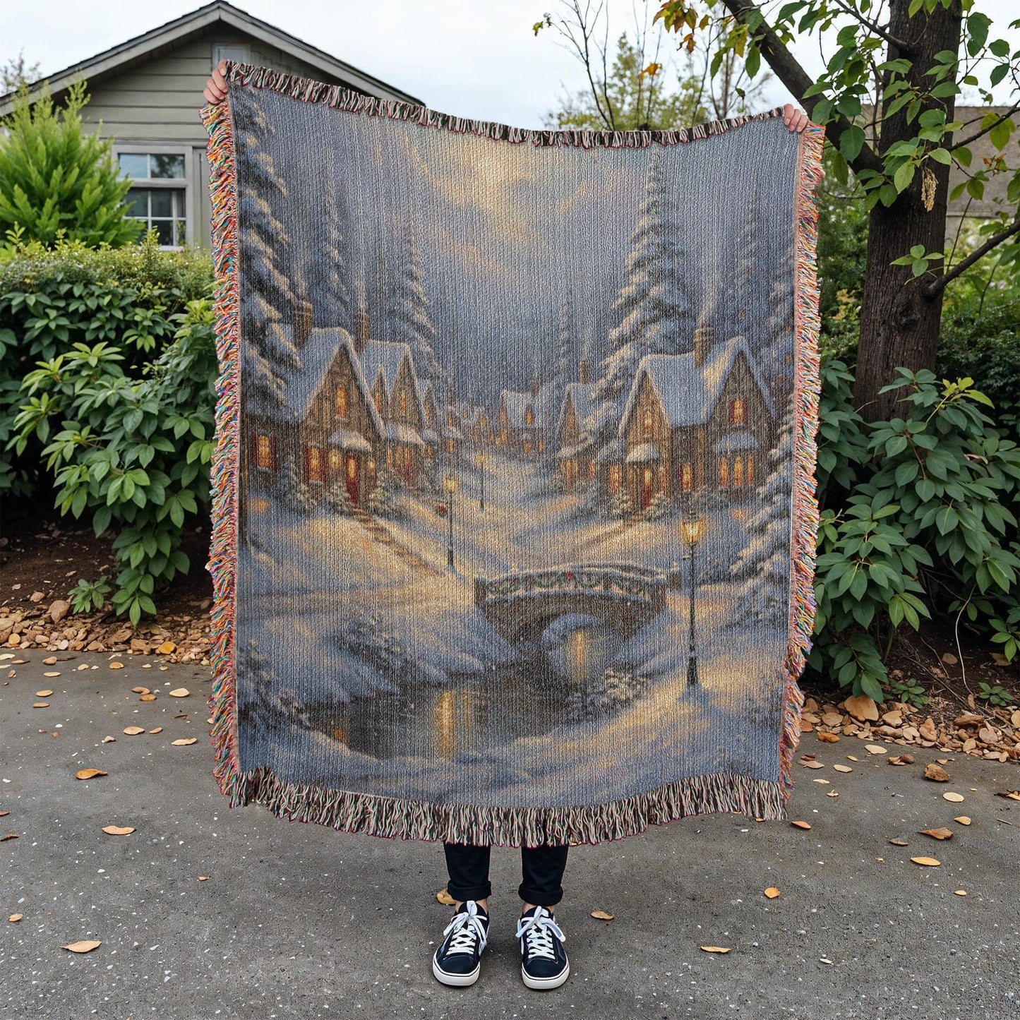 Handwoven Heirloom Blanket - Old Village Artwork Cotton Throw