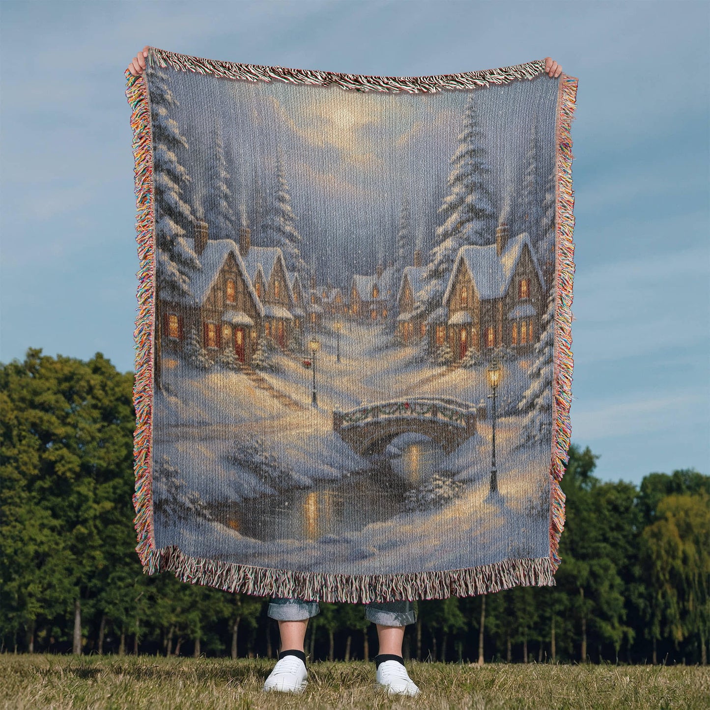 Handwoven Heirloom Blanket - Old Village Artwork Cotton Throw