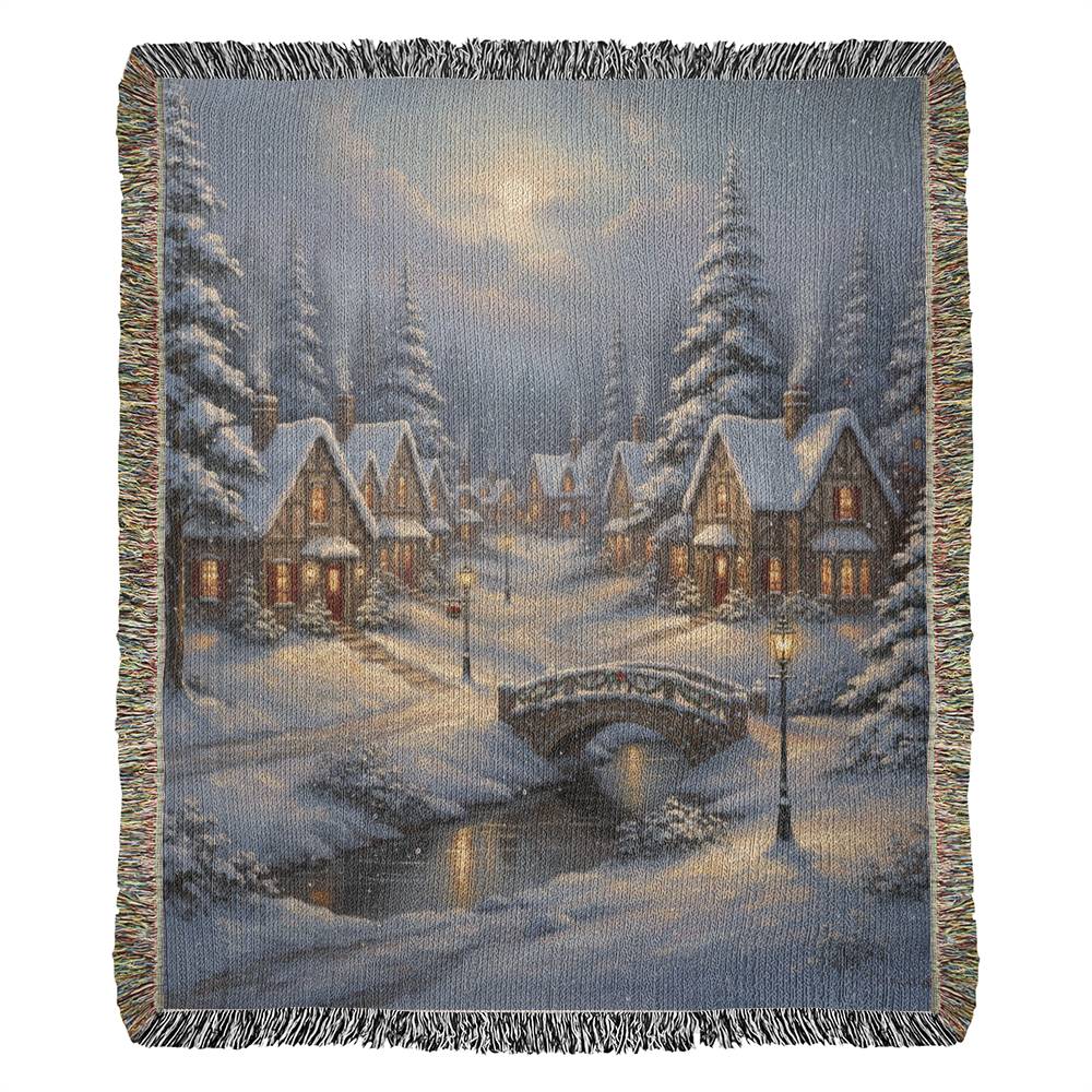 Handwoven Heirloom Blanket - Old Village Artwork Cotton Throw