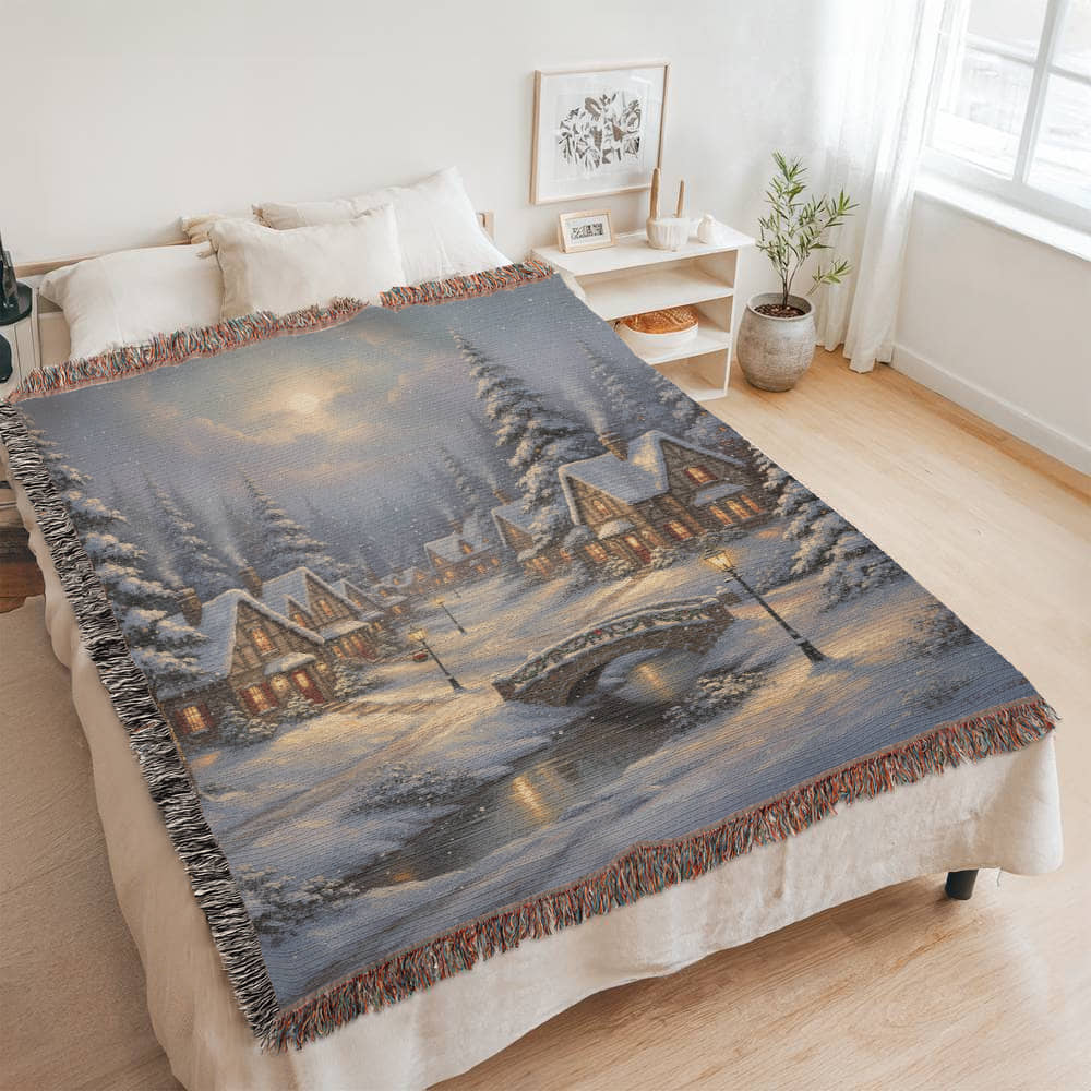 Handwoven Heirloom Blanket - Old Village Artwork Cotton Throw