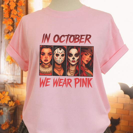 "In October We Wear Pink T-Shirt - Breast Cancer Awareness Unisex Tee"