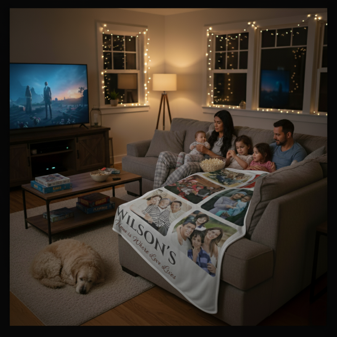 Custom Name Photo Blanket – Family Collage Throw, Christmas & Anniversary Gift