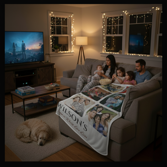 Custom Name Photo Blanket – Family Collage Throw, Christmas & Anniversary Gift