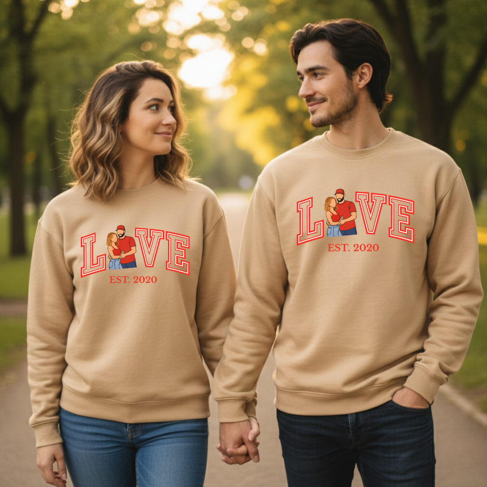 Custom Photo Couples Sweatshirt | Personalized Matching Crewneck for Him & Her