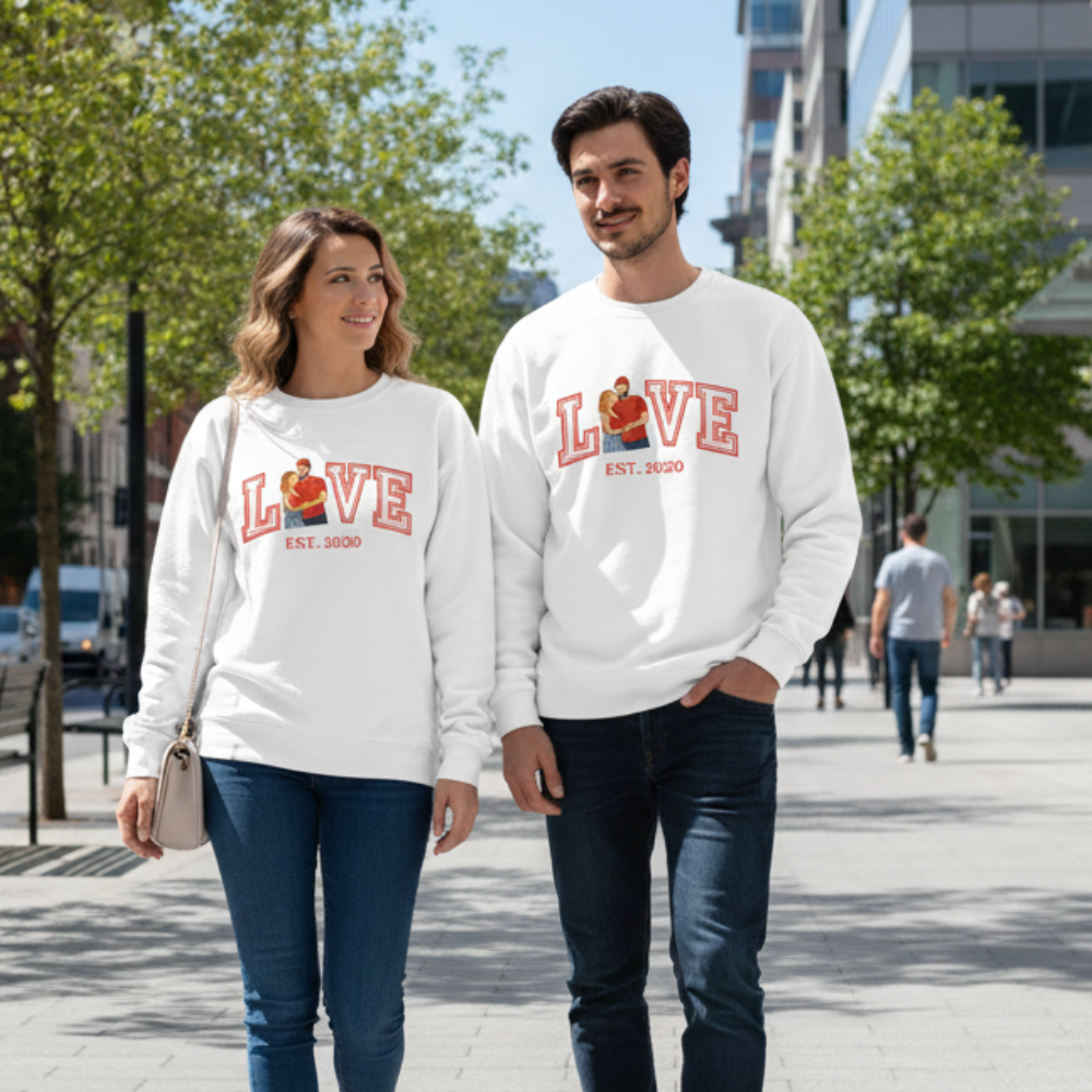Custom Photo Couples Sweatshirt | Personalized Matching Crewneck for Him & Her