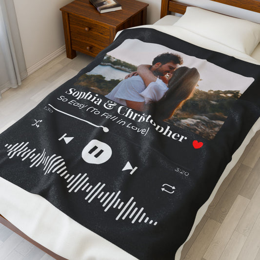 Personalized Music Song Blanket for Couples - Custom Velveteen Plush Throw
